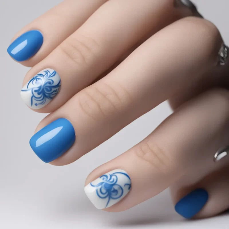 manicura de uñas azules con negro